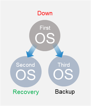 Diagram of the triple operating system arrangement with first, recovery and backup systems